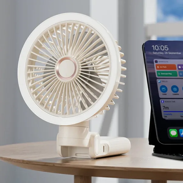 Портативный вентилятор GF12 с зажимом+LED 5400mAh — Белый — фото 5