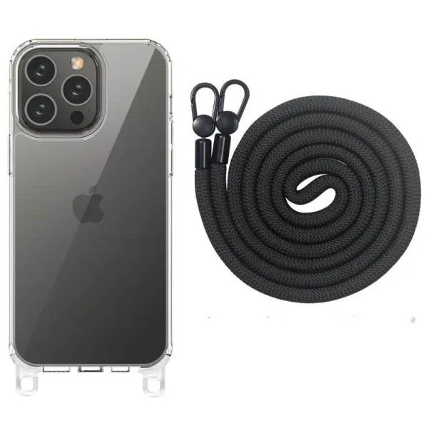 Чехол TPU Transparent with Straps для Apple iPhone 13 Pro (6.1") — Черный — фото 1 Чехол TPU Transparent with Straps для Apple iPhone 13 Pro (6.1") — Черный — фото 1