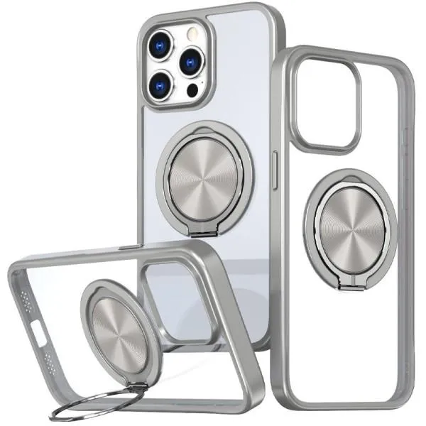 TPU+PC чохол Metal Ring with Magnetic Fit для Apple iPhone 15 Pro Max (6.7") — Сірий TPU+PC чохол Metal Ring with Magnetic Fit для Apple iPhone 15 Pro Max (6.7") — Сірий