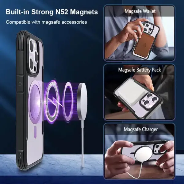 TPU+PC чехол Defense Clear with Magnetic Fit для Apple iPhone 15 Pro (6.1") — Черный — фото 4 TPU+PC чехол Defense Clear with Magnetic Fit для Apple iPhone 15 Pro (6.1") — Черный — фото 4