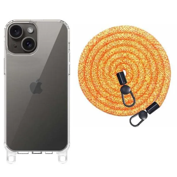Чехол TPU Transparent with Straps для Apple iPhone 15 (6.1") — Оранжевый — фото 1 Чехол TPU Transparent with Straps для Apple iPhone 15 (6.1") — Оранжевый — фото 1