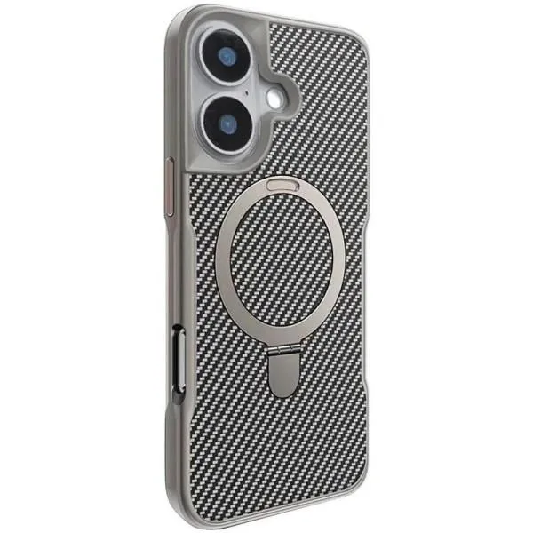 TPU+PC чехол Metal Buttons with Magnetic Fit Carbon Ring для Apple iPhone 16 (6.1") — Серый — фото 1