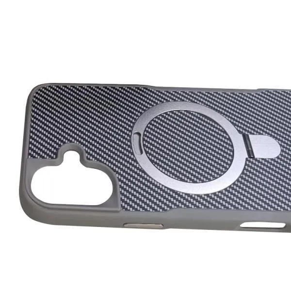 TPU+PC чехол Metal Buttons with Magnetic Fit Carbon Ring для Apple iPhone 16 (6.1") — Серый — фото 2