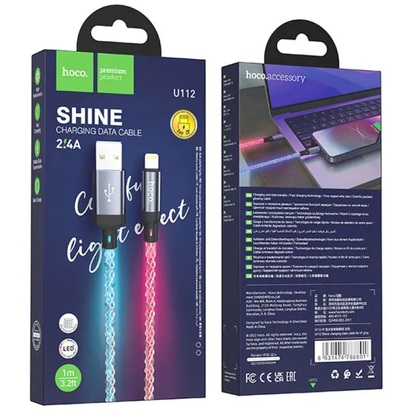 Дата кабель Hoco U112 Shine USB to Lightning 2.4A (1m) — Серый — фото 3 Дата кабель Hoco U112 Shine USB to Lightning 2.4A (1m) — Серый — фото 3
