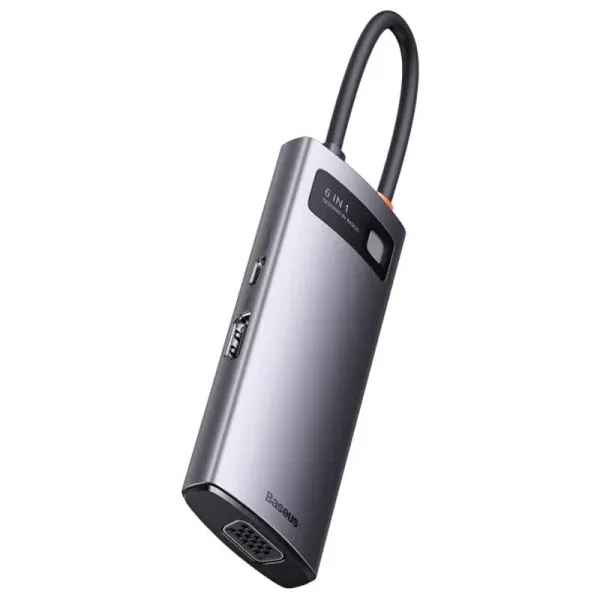 Переходник HUB Baseus Metal Gleam Series 6-in-1 Multifunctional Type-C (WKWG080013) — Серый — фото 2 Переходник HUB Baseus Metal Gleam Series 6-in-1 Multifunctional Type-C (WKWG080013) — Серый — фото 2