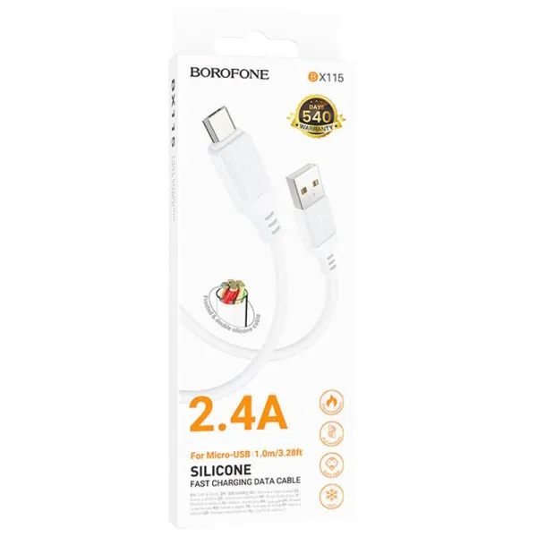 Дата кабель Borofone BX115 Lotto USB to MicroUSB 2.4A (1m) — Белый — фото 2