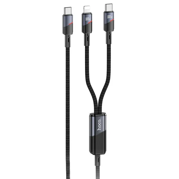Дата кабель Hoco U139 2in1 Type-C to Lightning/Type-C 100W (1.2m) — Чорний — фото 1