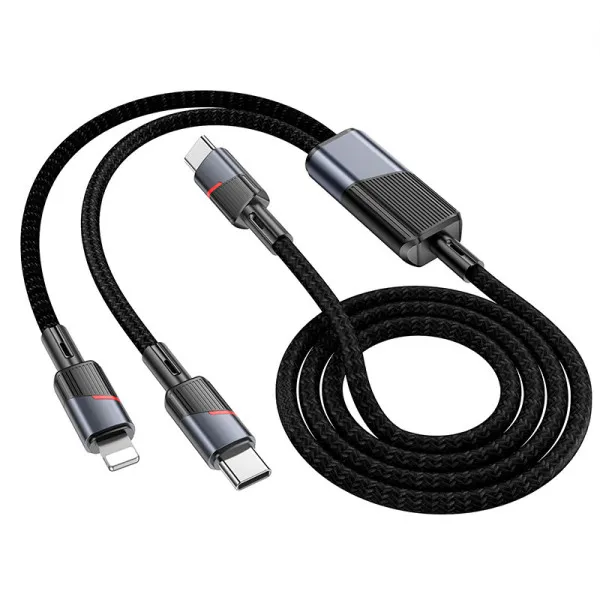 Дата кабель Hoco U139 2in1 Type-C to Lightning/Type-C 100W (1.2m) — Чорний — фото 2