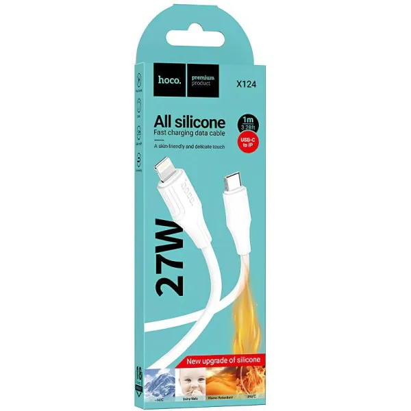 Дата кабель Hoco X124 Bien silicone Type-C to Lightning 27W (1m) — Белый — фото 2