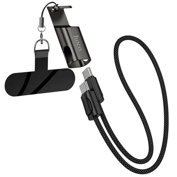 Дата кабель Hoco X126 Experto Type-C to Type-C 60W + Phone Holder & Lanyard (0.35m) — Черный — фото 1 Дата кабель Hoco X126 Experto Type-C to Type-C 60W + Phone Holder & Lanyard (0.35m) — Черный — фото 1