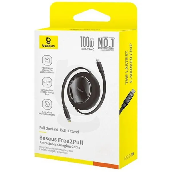 Дата кабель Baseus Free2Pull Mini Retractable Type-C to Type-C 100W (2m) (P10364500113) — Черный — фото 4 Дата кабель Baseus Free2Pull Mini Retractable Type-C to Type-C 100W (2m) (P10364500113) — Черный — фото 4