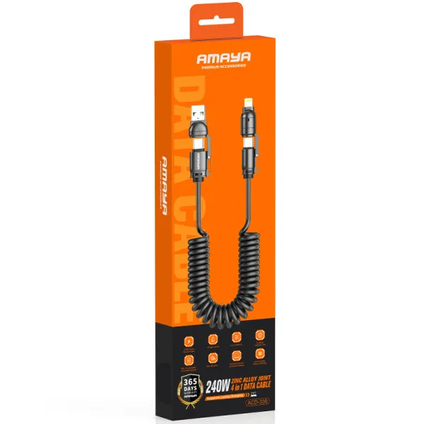 Дата кабель Amaya ACD-330 4in1 Type-C/USB to Lightning/Type-C 240W (2m) — Чорний — фото 2 Дата кабель Amaya ACD-330 4in1 Type-C/USB to Lightning/Type-C 240W (2m) — Чорний — фото 2