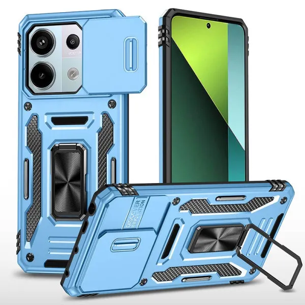 Ударопрочный чехол Camshield Army Ring для Xiaomi Poco X6 Pro — Голубой — фото 1