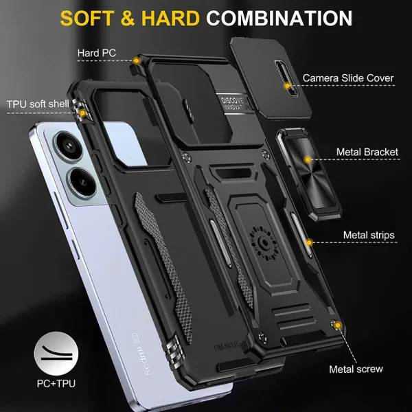 Ударопрочный чехол Camshield Army Ring для Xiaomi Poco X6 Pro — Черный — фото 5
