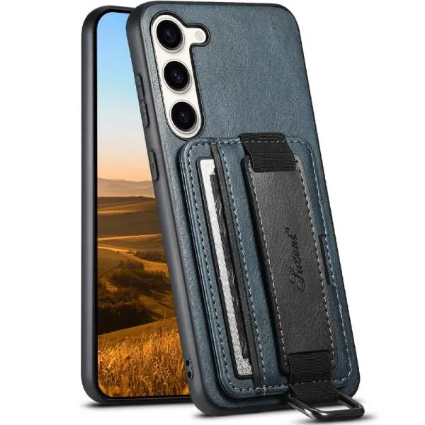 Кожаный чехол Wallet case and straps для Samsung Galaxy S24 — Синий — фото 3