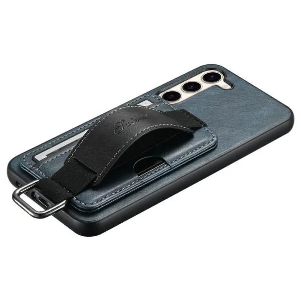 Кожаный чехол Wallet case and straps для Samsung Galaxy S24 — Синий — фото 4