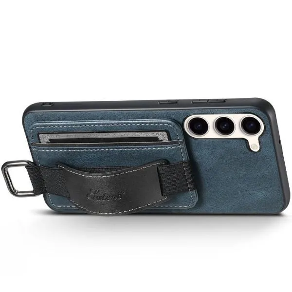 Кожаный чехол Wallet case and straps для Samsung Galaxy S24 — Синий — фото 5