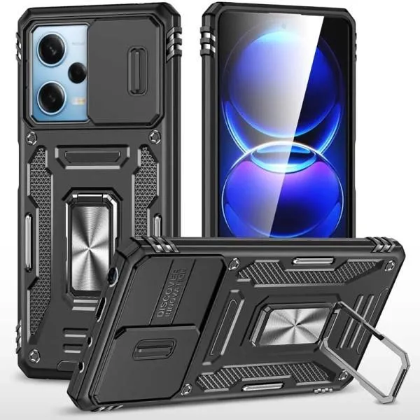 Ударопрочный чехол Camshield Army Ring для Xiaomi Redmi 12 / Poco M6 Pro 5G — Черный — фото 4