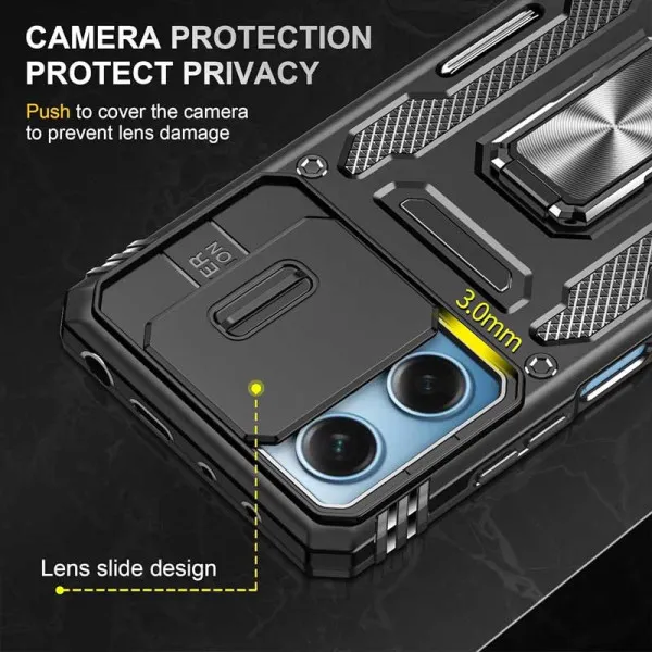 Ударопрочный чехол Camshield Army Ring для Xiaomi Redmi 12 / Poco M6 Pro 5G — Черный — фото 1