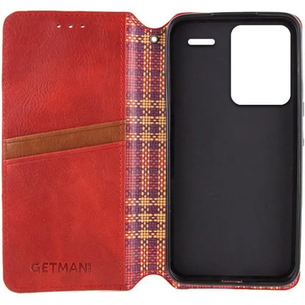 Кожаный чехол-книжка GETMAN Cubic (PU) для Xiaomi Redmi Note 13 Pro+ — Красный — фото 2