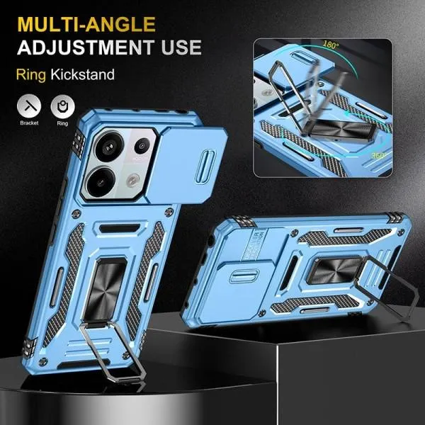 Ударопрочный чехол Camshield Army Ring для Xiaomi Redmi Note 13 Pro 4G / 14s / Poco M6 Pro 4G — Голубой — фото 4