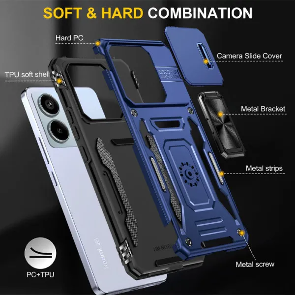 Ударопрочный чехол Camshield Army Ring для Xiaomi Redmi Note 13 Pro 4G / 14s / Poco M6 Pro 4G — Синий — фото 5