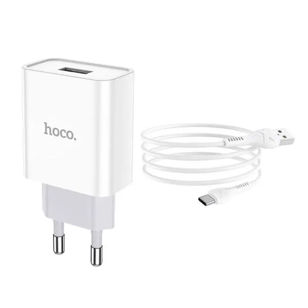 СЗУ Hoco C81A Asombroso 2.1A (1USB-A) + кабель USB to Type-C — Белый — фото 2 СЗУ Hoco C81A Asombroso 2.1A (1USB-A) + кабель USB to Type-C — Белый — фото 2