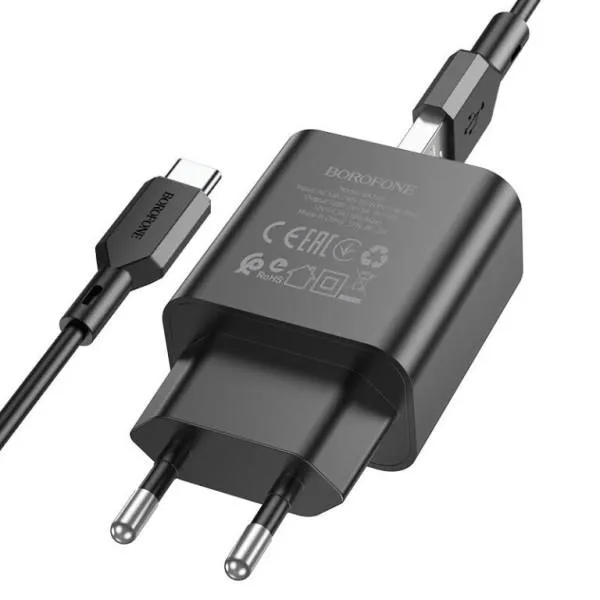 СЗУ Borofone BA72A Spring QC3.0 (1USB-A) + кабель USB to Type-C — Черный — фото 2 СЗУ Borofone BA72A Spring QC3.0 (1USB-A) + кабель USB to Type-C — Черный — фото 2