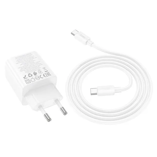 СЗУ Hoco N55 Fundador PD20W+QC3.0 (2USB-A/2C) + кабель Type-C to Type-C — Белый — фото 3