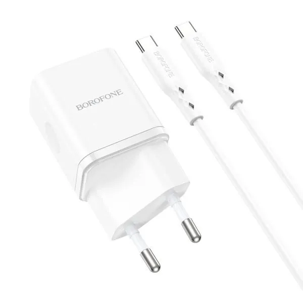 СЗУ Borofone BN7 PD20W+QC3.0 (1USB-A/1C) + кабель Type-C to Type-C — Белый — фото 4
