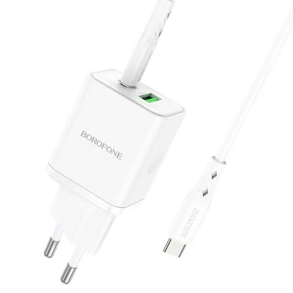 СЗУ Borofone BN7 PD20W+QC3.0 (1USB-A/1C) + кабель Type-C to Type-C — Белый — фото 5