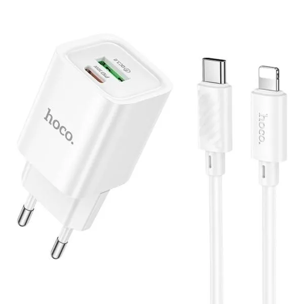 МЗП Hoco C149A Charm PD30W+QC3.0 (1USB-A/1C) + кабель Type-C to Lightning — Білий — фото 1