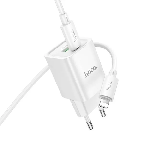 МЗП Hoco C149A Charm PD30W+QC3.0 (1USB-A/1C) + кабель Type-C to Lightning — Білий — фото 4