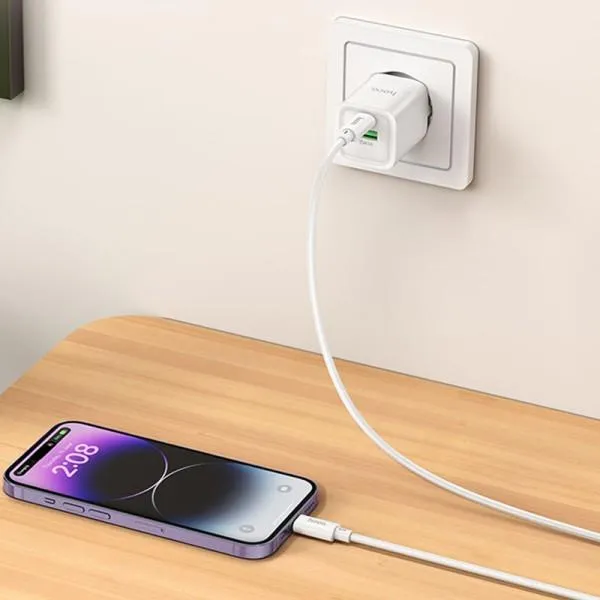 МЗП Hoco C149A Charm PD30W+QC3.0 (1USB-A/1C) + кабель Type-C to Lightning — Білий — фото 5