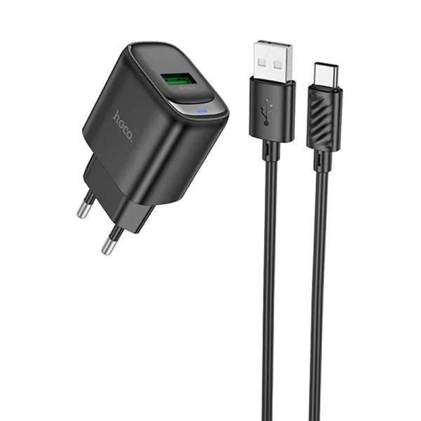 СЗУ Hoco C140A Smart QC3.0 18W (1USB-A) + кабель USB to Type-C — Черный — фото 1