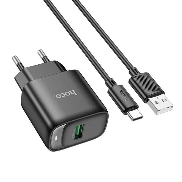 СЗУ Hoco C140A Smart QC3.0 18W (1USB-A) + кабель USB to Type-C — Черный — фото 3