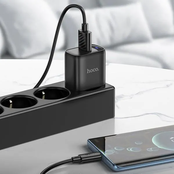 СЗУ Hoco C140A Smart QC3.0 18W (1USB-A) + кабель USB to Type-C — Черный — фото 5