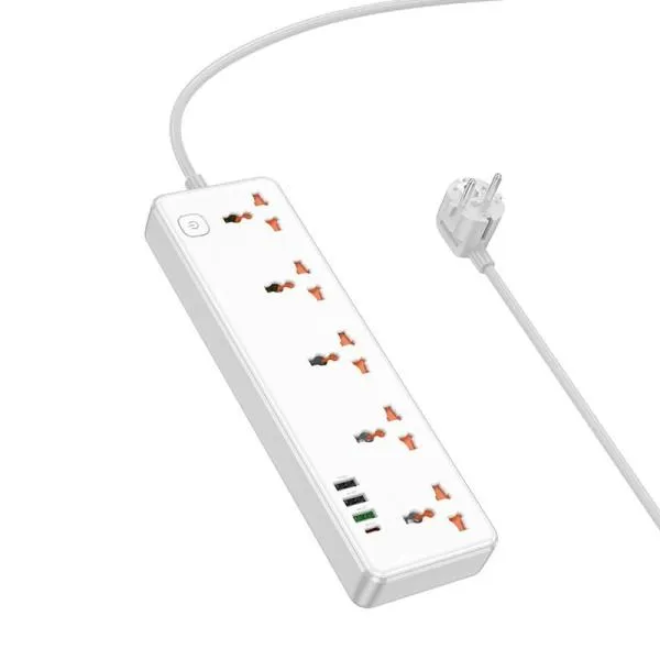 Удлинитель Hoco AC14A Rico PD30W (3USB-A/1C/5xSocket) (1.5m) — Белый — фото 3