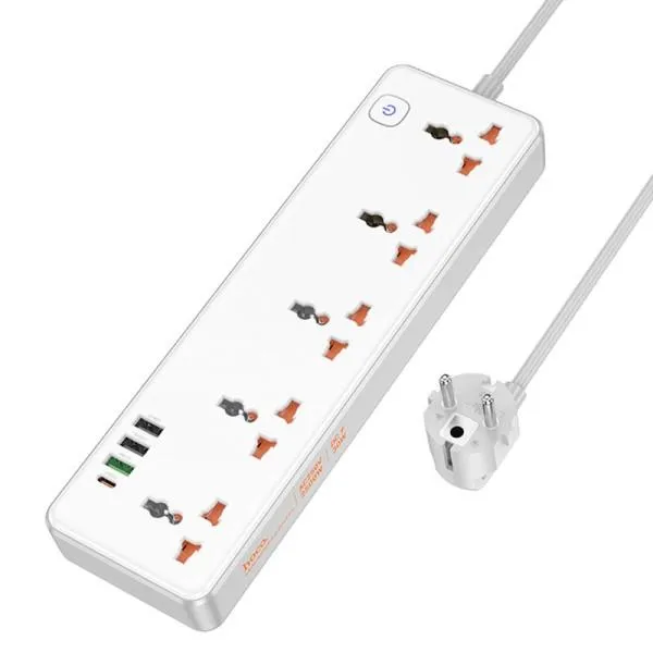 Удлинитель Hoco AC14A Rico PD30W (3USB-A/1C/5xSocket) (1.5m) — Белый — фото 4