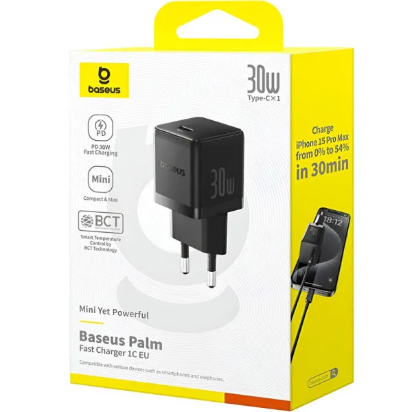 МЗП Baseus Palm Fast Charger PD30W (1USB-C) (P10111605113-00) — Чорний — фото 4