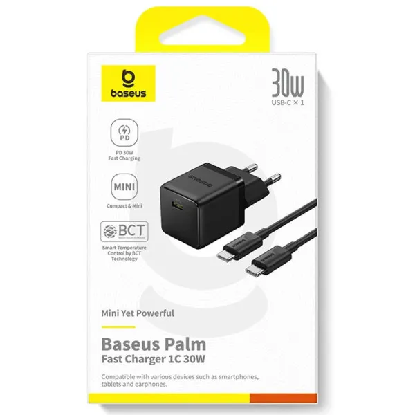 МЗП Baseus Palm Fast Charger PD30W (1USB-C) + кабель Type-C to Type-C (P10111605113-01) — Чорний — фото 5
