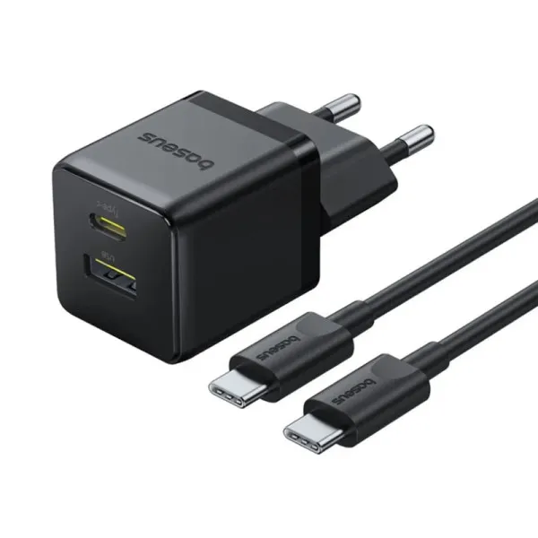 СЗУ Baseus Palm Fast Charger PD30W+QC3.0 (1USB-A/1C) + кабель Type-C to Type-C (P1011160A) — Черный — фото 1