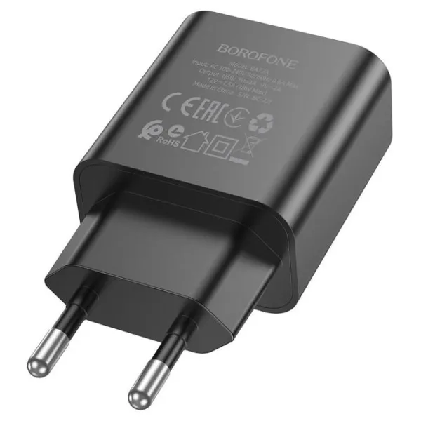 СЗУ Borofone BA72A Spring QC3.0 (1USB-A) — Черный — фото 3 СЗУ Borofone BA72A Spring QC3.0 (1USB-A) — Черный — фото 3