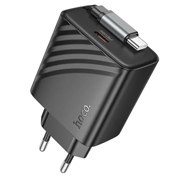 СЗУ Hoco N57 Full PD20W with retractable cable Type-C (2USB-C) — Черный — фото 1