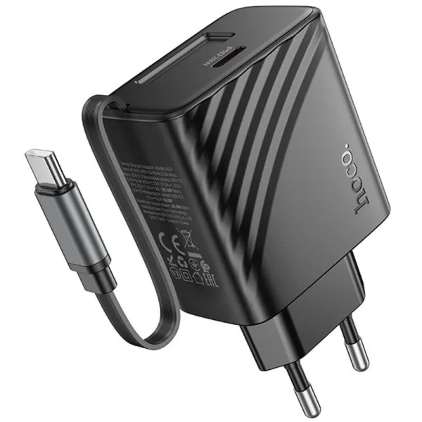 СЗУ Hoco N57 Full PD20W with retractable cable Type-C (2USB-C) — Черный — фото 3