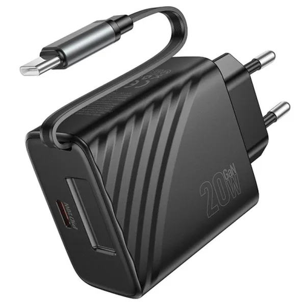 СЗУ Hoco N57 Full PD20W with retractable cable Type-C (2USB-C) — Черный — фото 4