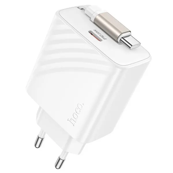 СЗУ Hoco N57 Full PD20W with retractable cable Type-C (2USB-C) — Белый — фото 1