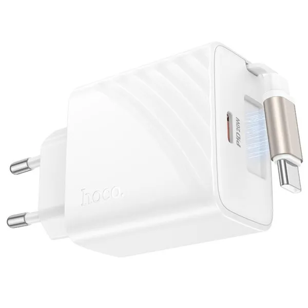СЗУ Hoco N57 Full PD20W with retractable cable Type-C (2USB-C) — Белый — фото 2
