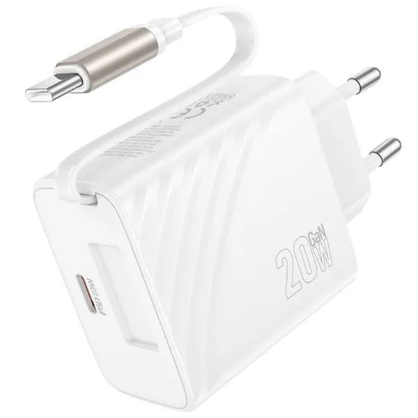 СЗУ Hoco N57 Full PD20W with retractable cable Type-C (2USB-C) — Белый — фото 4
