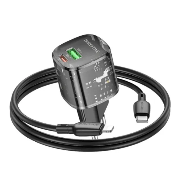 СЗУ Borofone BN17 Sunlight PD20W+QC3.0 (1USB-A/1C) + кабель Type-C to Lightning — Черный — фото 5
